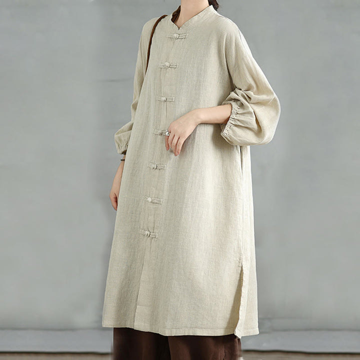 Buddha Stones Casual Damenmantel mit Froschknopfleiste und Taschen - image 16