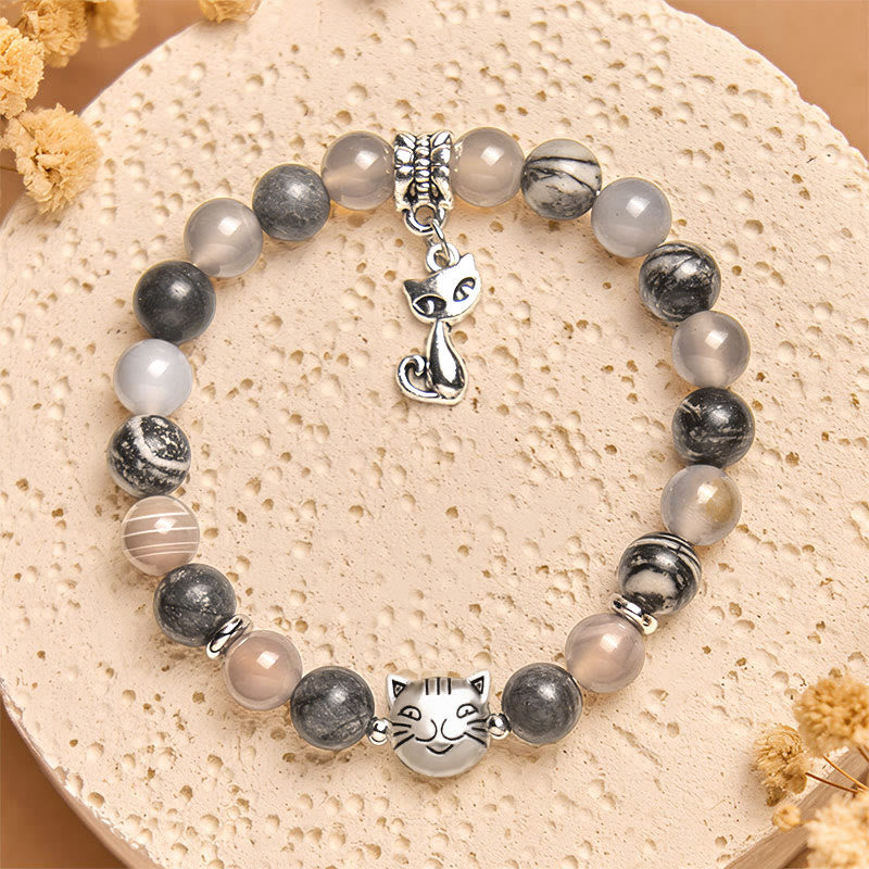 Buddha Stones Birma-Katze Naturgrauer Jaspis-Achat-Perlen-Heilarmband - image 1