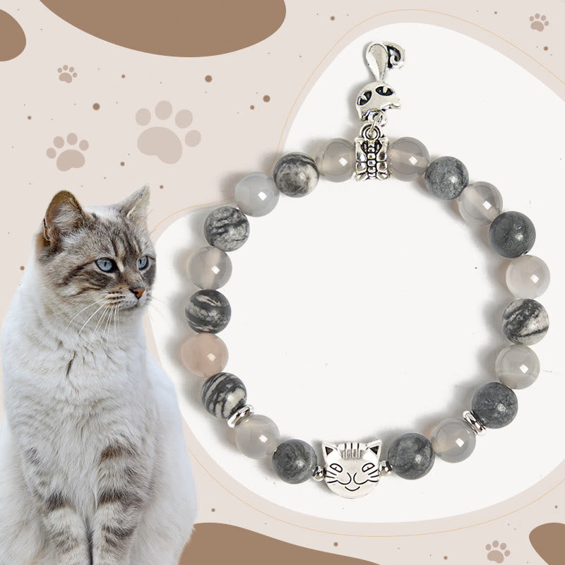 Buddha Stones Birma-Katze Naturgrauer Jaspis-Achat-Perlen-Heilarmband - Birma-Katze (Handgelenkumfang: 15–16 cm) - image 0