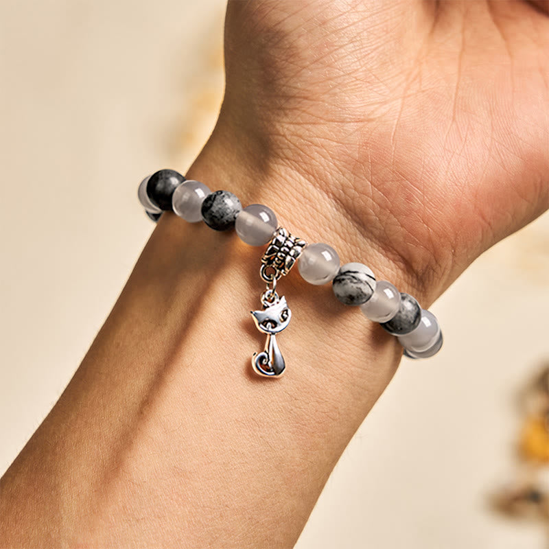 Buddha Stones Birma-Katze Naturgrauer Jaspis-Achat-Perlen-Heilarmband - image 3