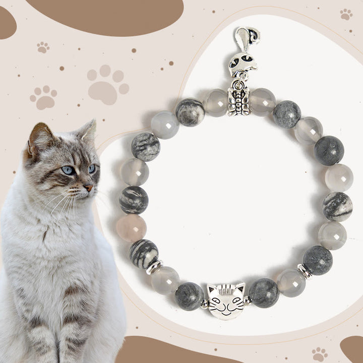 Buddha Stones Birma-Katze Naturgrauer Jaspis-Achat-Perlen-Heilarmband - Birma-Katze (Handgelenkumfang: 15-16 cm) - image 0