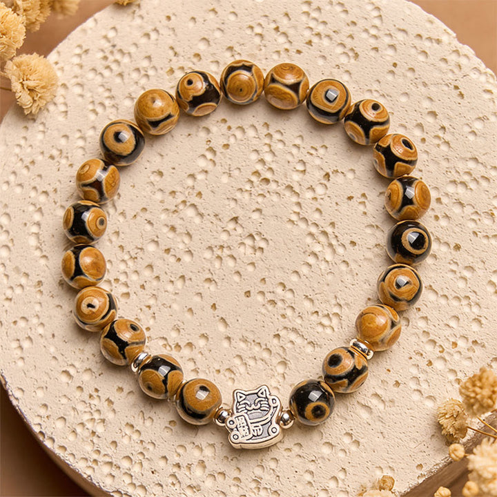 Buddha Stones 925 Sterling Silber Braun getigerte Katze Stein Perle Segen Armband - image 2
