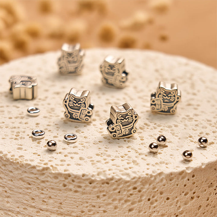 Buddha Stones 925 Sterling Silber Orange Tabby Katze Gelb Chalcedon Positivität Armband - image 5