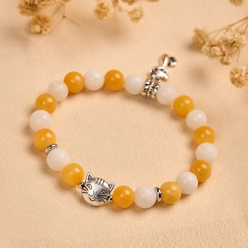 Buddha Stones Orange Weiß Tabby Katze Gelb Chalcedon Weiß Chalcedon Peace Armband - image 1