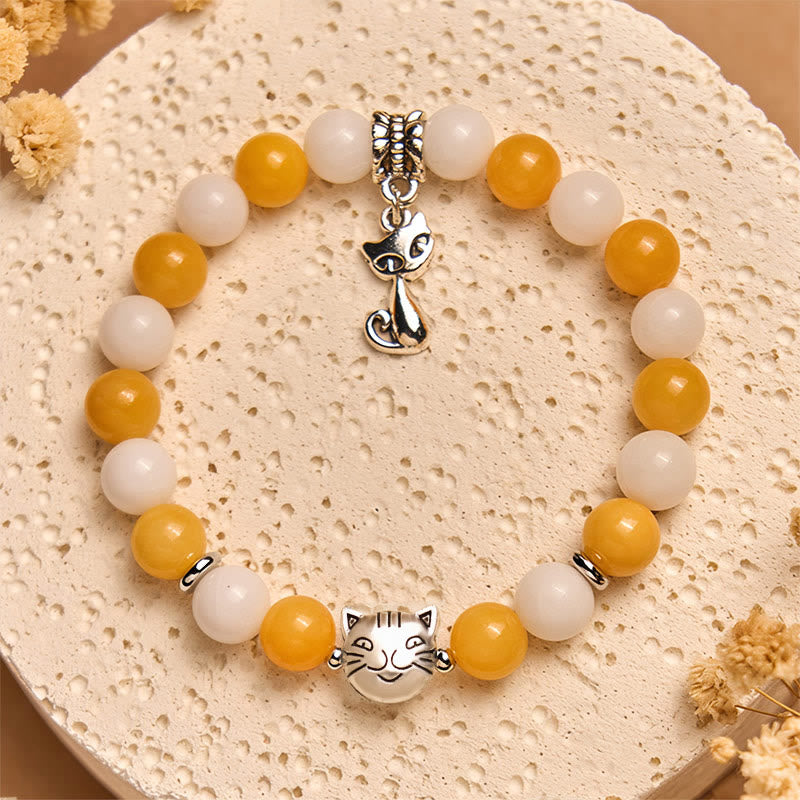 Buddha Stones Orange Weiß Tabby Katze Gelb Chalcedon Weiß Chalcedon Peace Armband - image 3