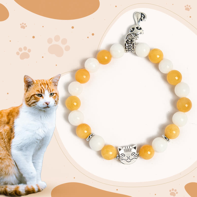 Buddha Stones Orange Weiß Tabby Katze Gelb Chalcedon Weiß Chalcedon Peace Armband - Orange-weiß getigerte Katze (Handgelenkumfang 15–16 cm) - image 0