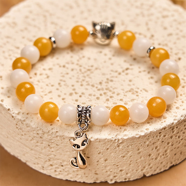 Buddha Stones Orange Weiß Tabby Katze Gelb Chalcedon Weiß Chalcedon Peace Armband - image 2