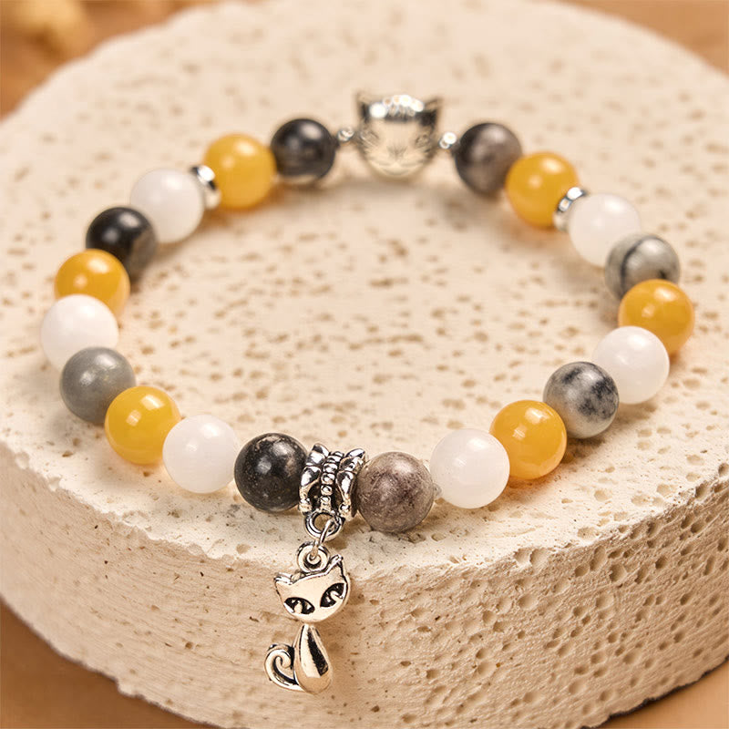 Buddha Stones Calico Cat Naturgrauer Jaspis Chalcedon Perlen Heilung Armband - image 2