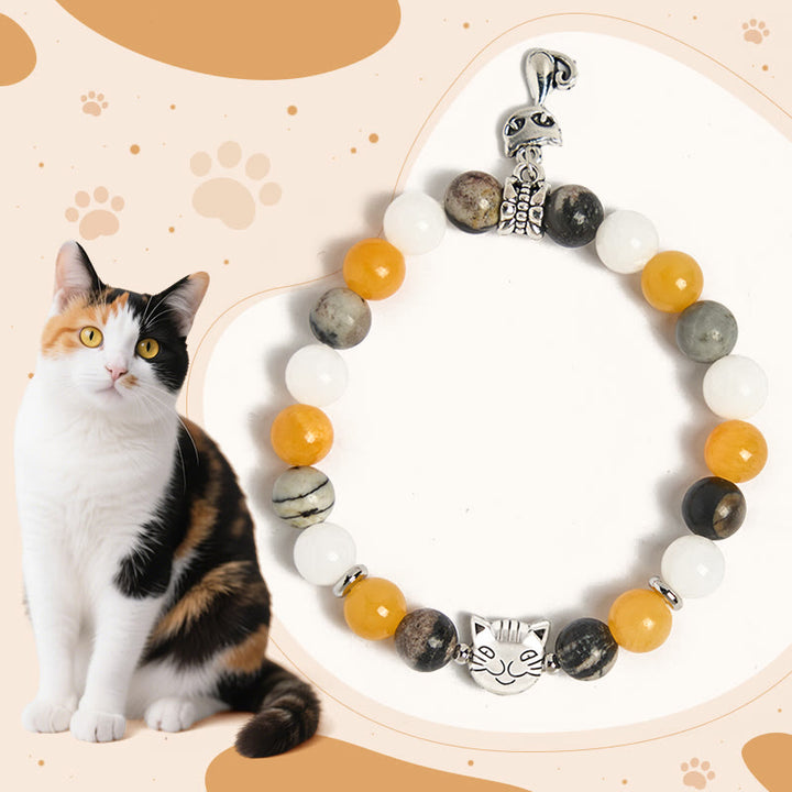 Buddha Stones Calico Cat Naturgrauer Jaspis Chalcedon Perlen Heilung Armband - Kalikokatze (Handgelenkumfang: 15–16 cm) - image 0