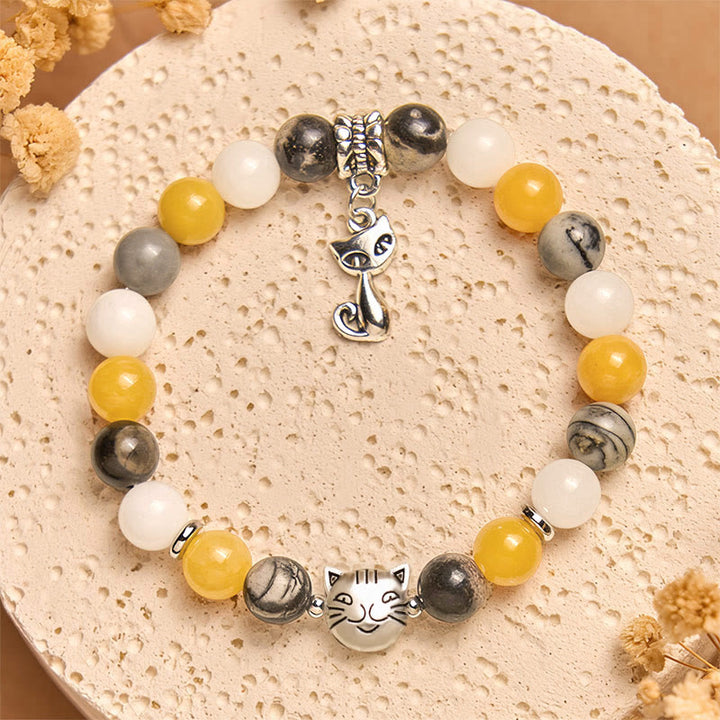 Buddha Stones Calico Cat Naturgrauer Jaspis Chalcedon Perlen Heilung Armband - image 4