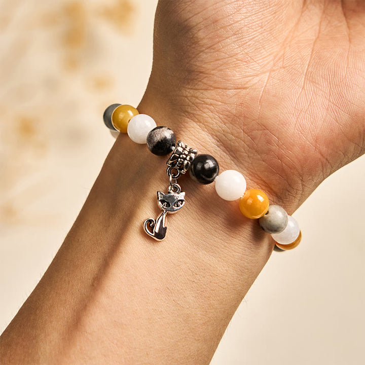 Buddha Stones Calico Cat Naturgrauer Jaspis Chalcedon Perlen Heilung Armband - image 3