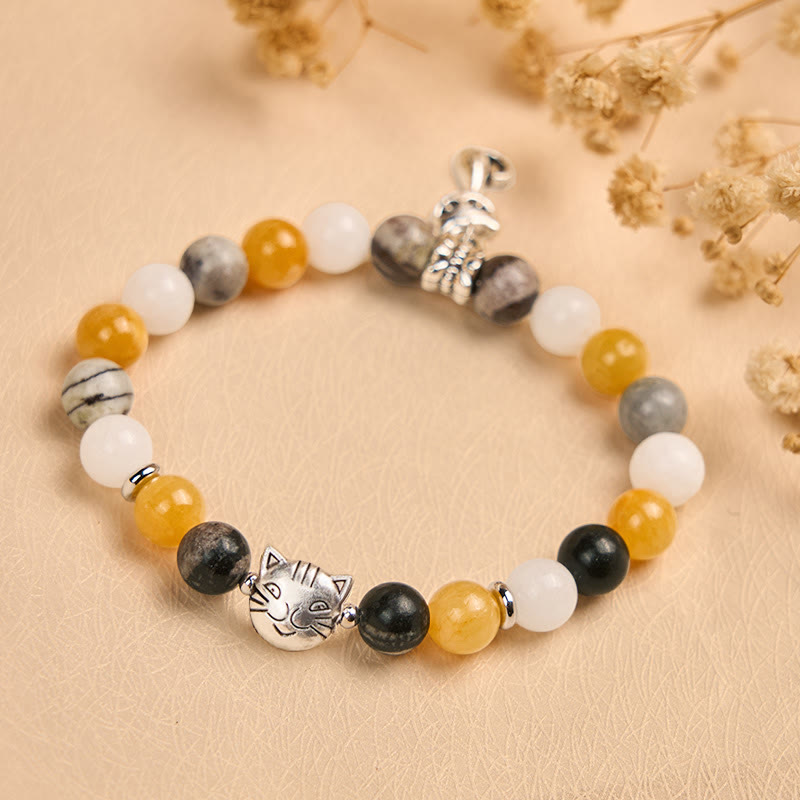 Buddha Stones Calico Cat Naturgrauer Jaspis Chalcedon Perlen Heilung Armband - image 1