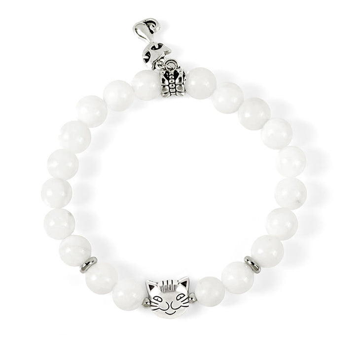 Buddha Stones Weiße Katze Natürliche weiße Chalcedon Perle Positive Armband - image 6