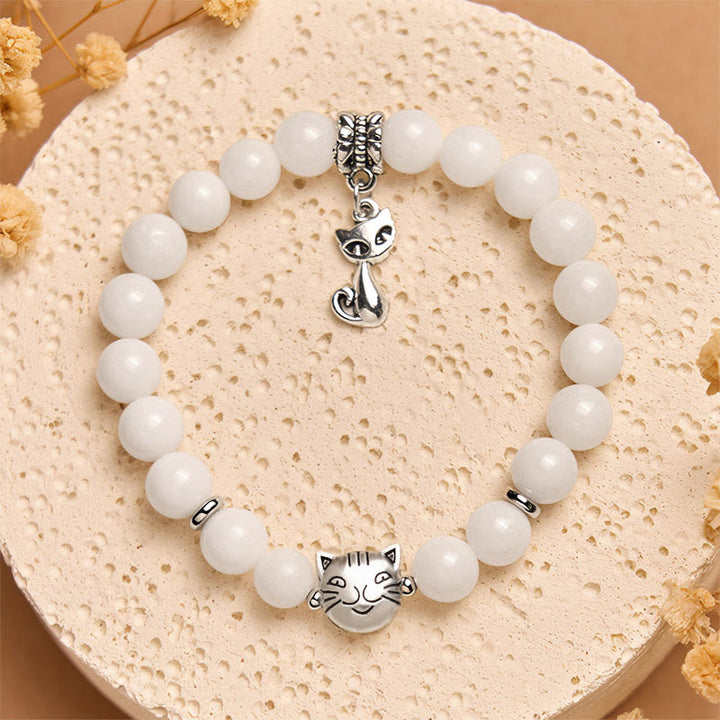Buddha Stones Weiße Katze Natürliche weiße Chalcedon Perle Positive Armband - image 2