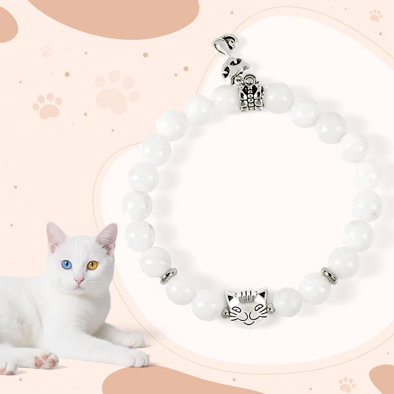 Buddha Stones Weiße Katze Natürliche weiße Chalcedon Perle Positive Armband - Weiße Katze (Handgelenkumfang 14–16 cm) - image 0