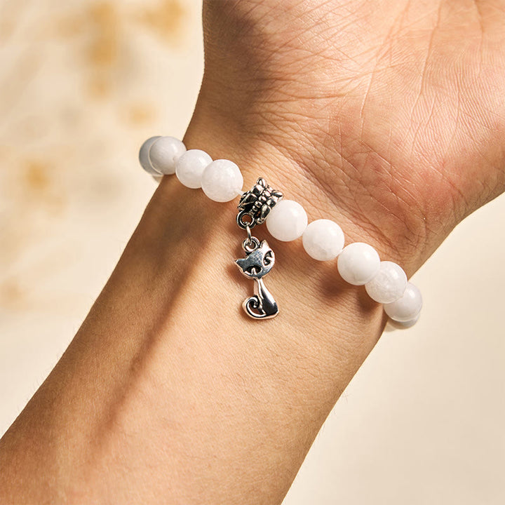 Buddha Stones Weiße Katze Natürliche weiße Chalcedon Perle Positive Armband - image 4
