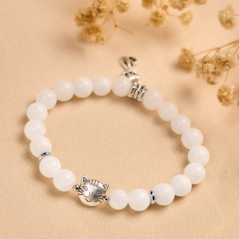 Buddha Stones Weiße Katze Natürliche weiße Chalcedon Perle Positive Armband - image 1
