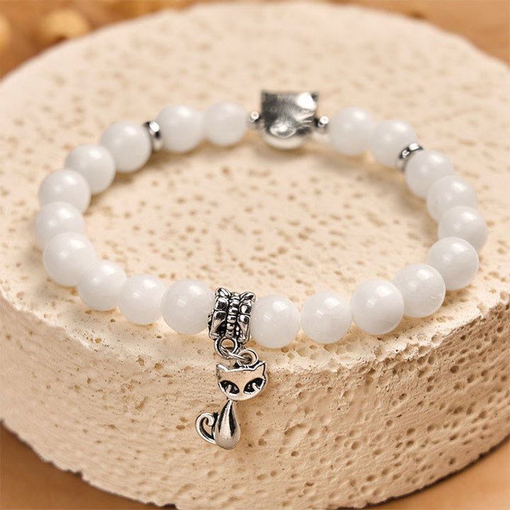 Buddha Stones Weiße Katze Natürliche weiße Chalcedon Perle Positive Armband - image 3