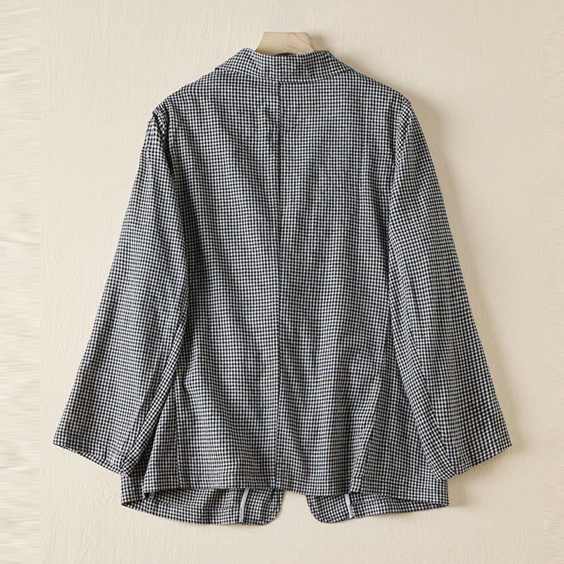 Buddha Stones Commute Plaid Pattern Damen-Baumwolljacke mit Revers und langen Ärmeln und Taschen - image 1