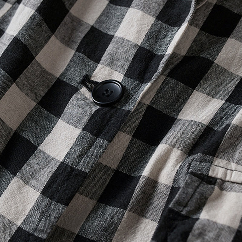 Buddha Stones Commute Plaid Pattern Damen-Baumwolljacke mit Revers und langen Ärmeln und Taschen - image 21