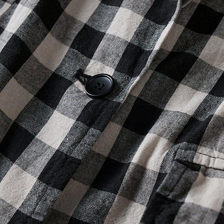 Buddha Stones Commute Plaid Pattern Damen-Baumwolljacke mit Revers und langen Ärmeln und Taschen - image 21