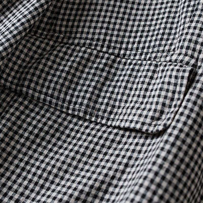 Buddha Stones Commute Plaid Pattern Damen-Baumwolljacke mit Revers und langen Ärmeln und Taschen - image 2