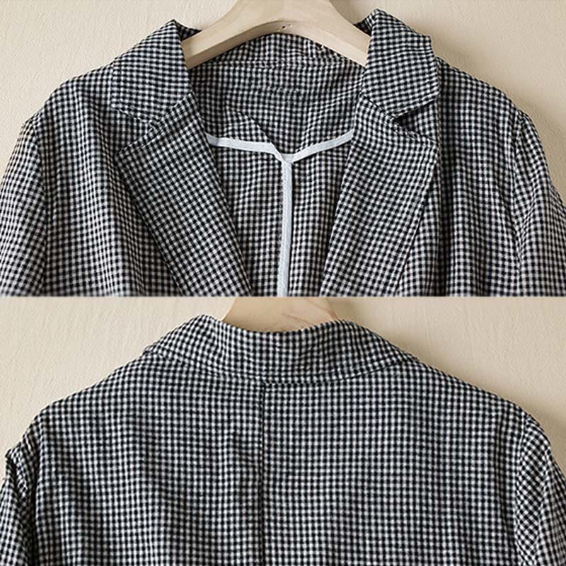 Buddha Stones Commute Plaid Pattern Damen-Baumwolljacke mit Revers und langen Ärmeln und Taschen - image 5