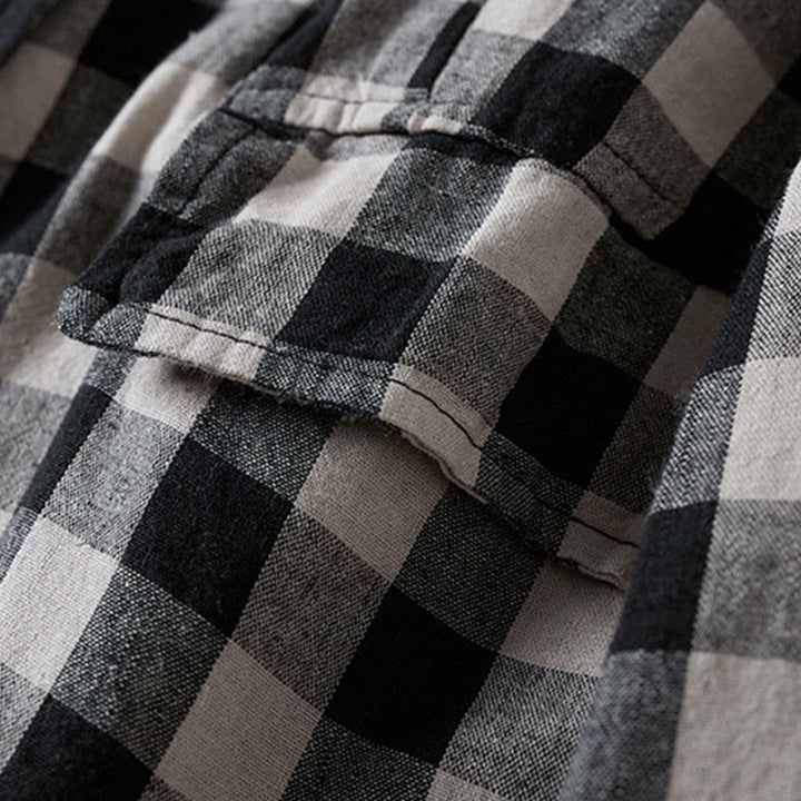 Buddha Stones Commute Plaid Pattern Damen-Baumwolljacke mit Revers und langen Ärmeln und Taschen - image 23