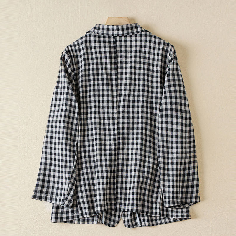 Buddha Stones Commute Plaid Pattern Damen-Baumwolljacke mit Revers und langen Ärmeln und Taschen - image 8