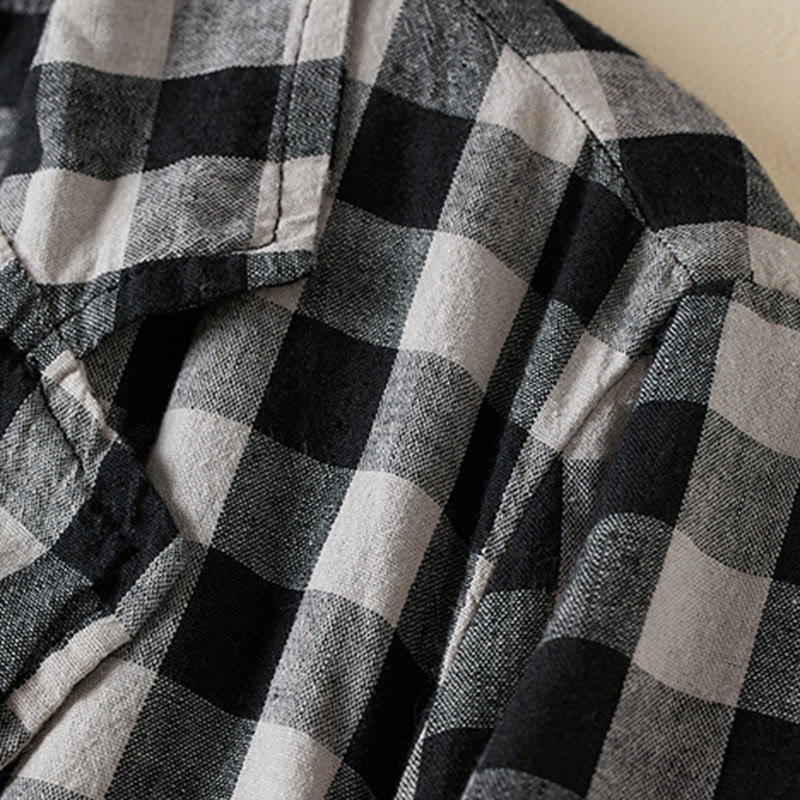 Buddha Stones Commute Plaid Pattern Damen-Baumwolljacke mit Revers und langen Ärmeln und Taschen - image 22