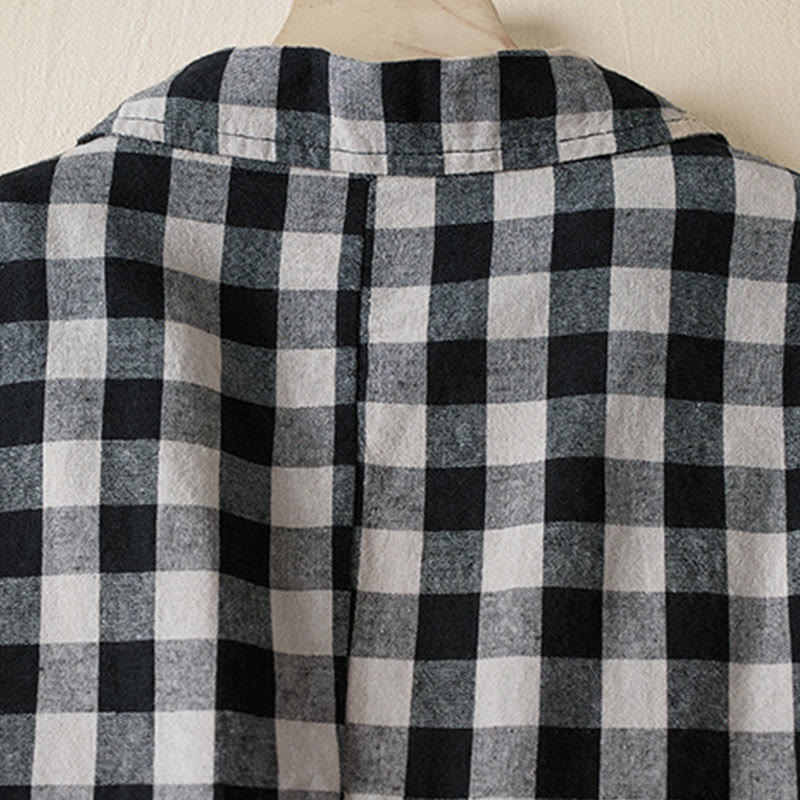 Buddha Stones Commute Plaid Pattern Damen-Baumwolljacke mit Revers und langen Ärmeln und Taschen - image 20