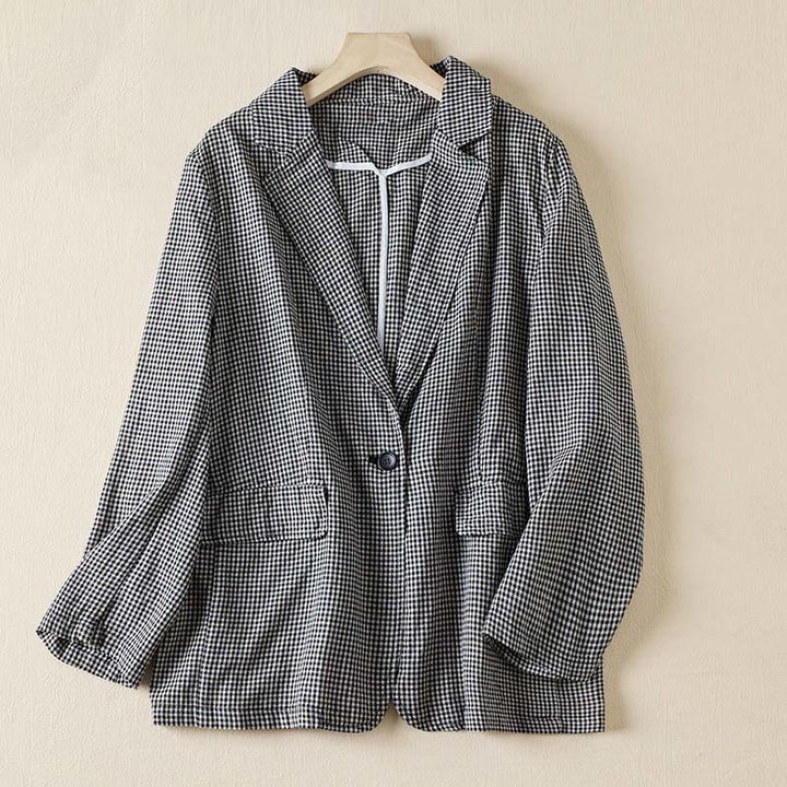 Buddha Stones Commute Plaid Pattern Damen-Baumwolljacke mit Revers und langen Ärmeln und Taschen - Kleines Plaid - US12， UK/AU16，EU44 (2XL) - image 0