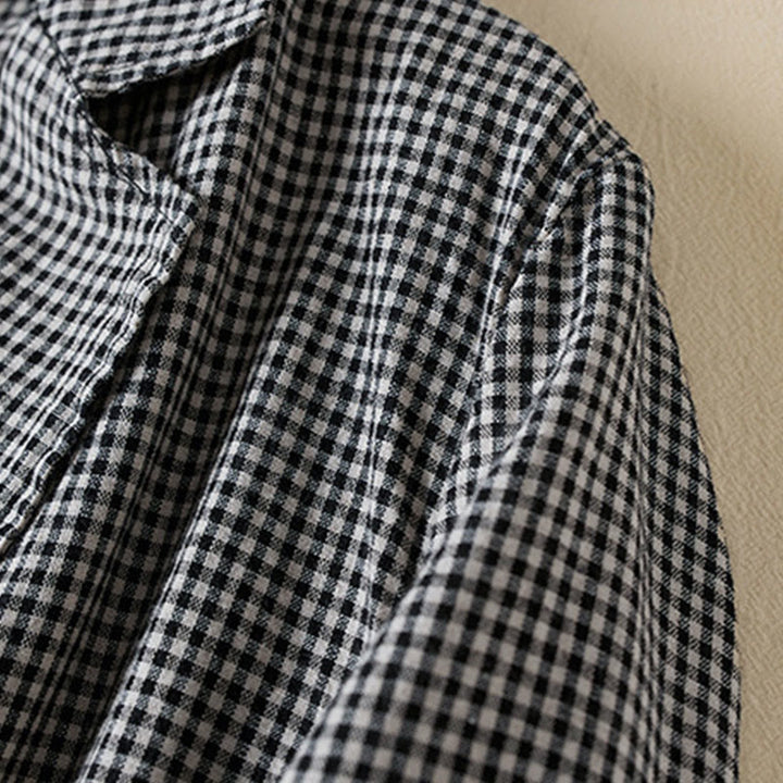 Buddha Stones Commute Plaid Pattern Damen-Baumwolljacke mit Revers und langen Ärmeln und Taschen - image 3
