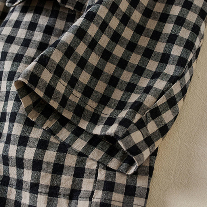 Buddha Stones Commute Plaid Pattern Damen-Baumwolljacke mit Revers und langen Ärmeln und Taschen - image 13