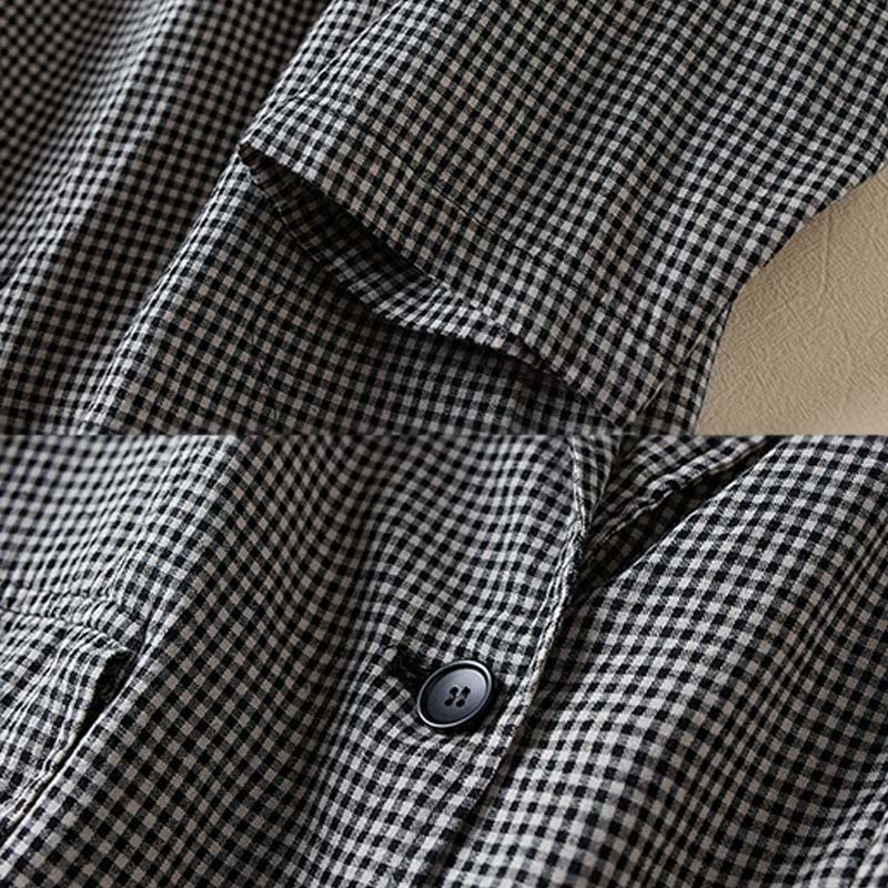 Buddha Stones Commute Plaid Pattern Damen-Baumwolljacke mit Revers und langen Ärmeln und Taschen - image 6