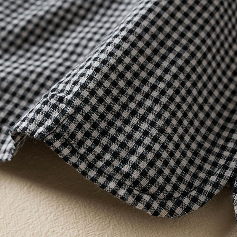Buddha Stones Commute Plaid Pattern Damen-Baumwolljacke mit Revers und langen Ärmeln und Taschen - image 4