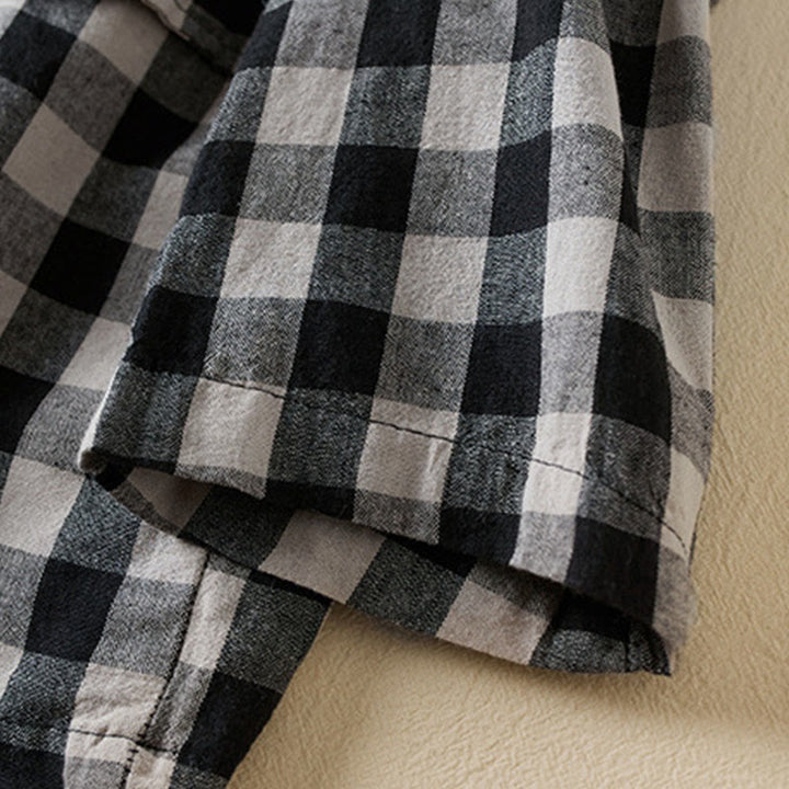 Buddha Stones Commute Plaid Pattern Damen-Baumwolljacke mit Revers und langen Ärmeln und Taschen - image 24