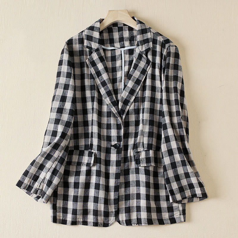 Buddha Stones Commute Plaid Pattern Damen-Baumwolljacke mit Revers und langen Ärmeln und Taschen - Großes Plaid - US12， UK/AU16，EU44 (2XL) - image 17
