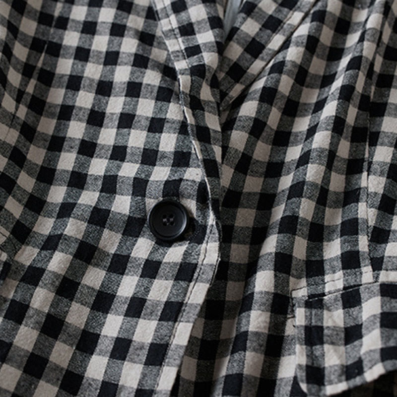 Buddha Stones Commute Plaid Pattern Damen-Baumwolljacke mit Revers und langen Ärmeln und Taschen - image 9