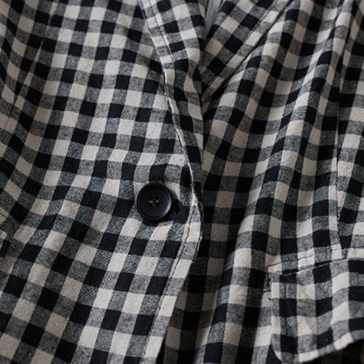 Buddha Stones Commute Plaid Pattern Damen-Baumwolljacke mit Revers und langen Ärmeln und Taschen - image 9