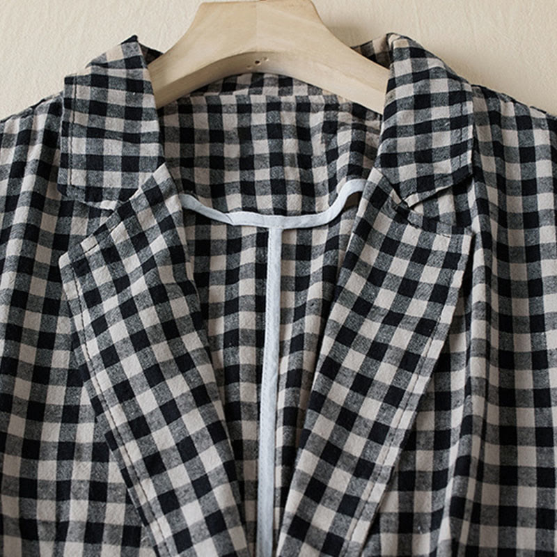 Buddha Stones Commute Plaid Pattern Damen-Baumwolljacke mit Revers und langen Ärmeln und Taschen - image 11
