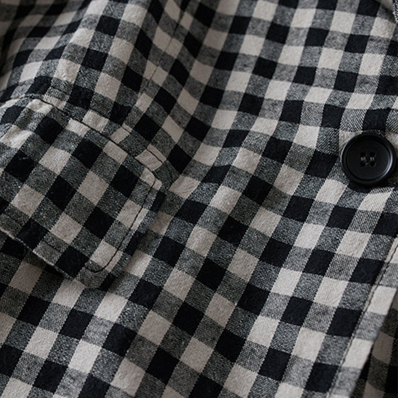 Buddha Stones Commute Plaid Pattern Damen-Baumwolljacke mit Revers und langen Ärmeln und Taschen - image 12