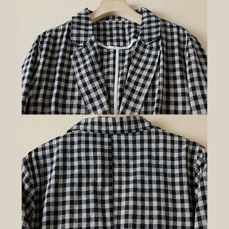 Buddha Stones Commute Plaid Pattern Damen-Baumwolljacke mit Revers und langen Ärmeln und Taschen - image 15