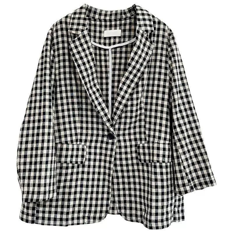 Buddha Stones Commute Plaid Pattern Damen-Baumwolljacke mit Revers und langen Ärmeln und Taschen - image 16