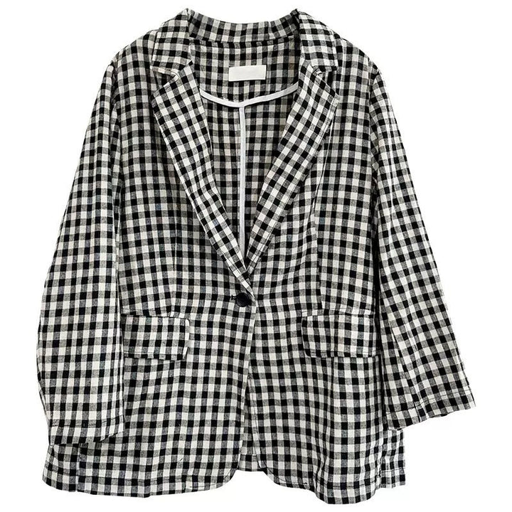 Buddha Stones Commute Plaid Pattern Damen-Baumwolljacke mit Revers und langen Ärmeln und Taschen - image 16