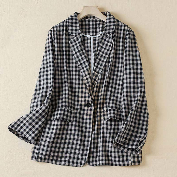 Buddha Stones Commute Plaid Pattern Damen-Baumwolljacke mit Revers und langen Ärmeln und Taschen - Mittelkariert - US12， UK/AU16，EU44 (2XL) - image 7
