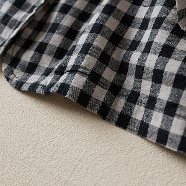 Buddha Stones Commute Plaid Pattern Damen-Baumwolljacke mit Revers und langen Ärmeln und Taschen - image 14
