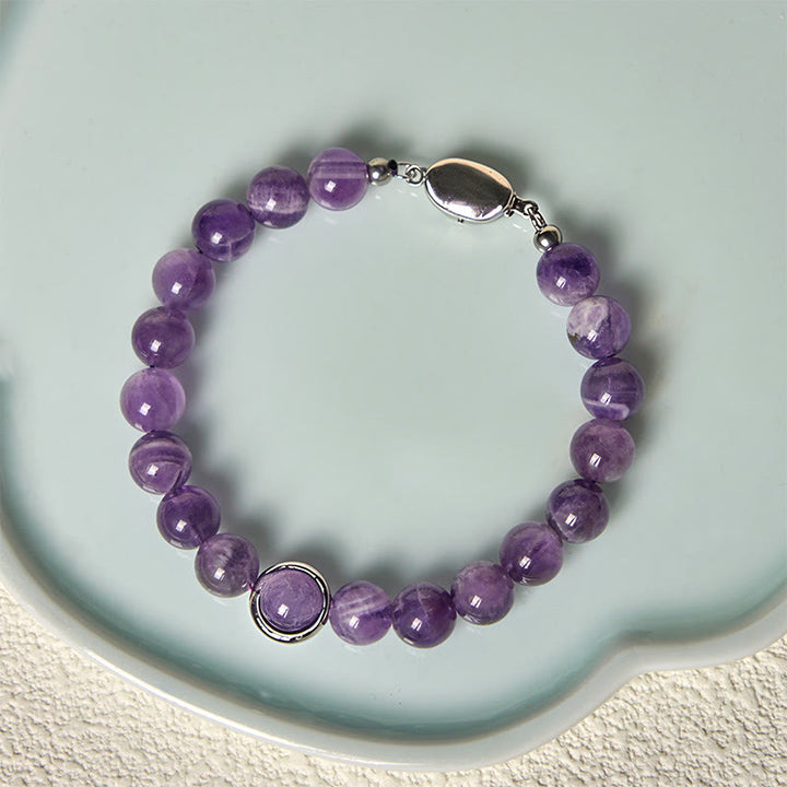 Buddha Stones Natürliche Amethystperlen Balance Lindert Stress Schnalle Armband - image 9