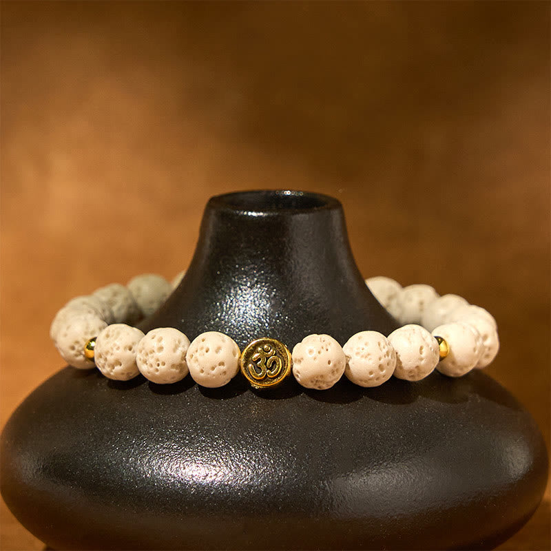 Buddha Stones, weißer Lavastein, Om-Symbol, heilendes, ruhiges Armband - image 3