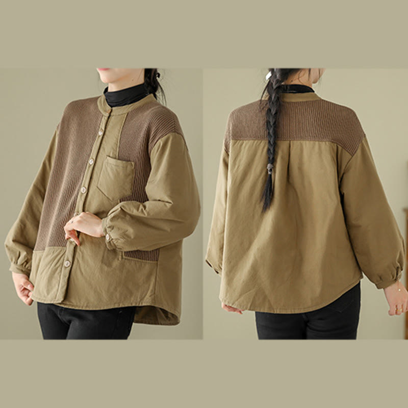 Buddha Stones Commute Damen-Langarmjacke aus Baumwolle mit schlichtem Patchwork-Design und Tasche - image 9